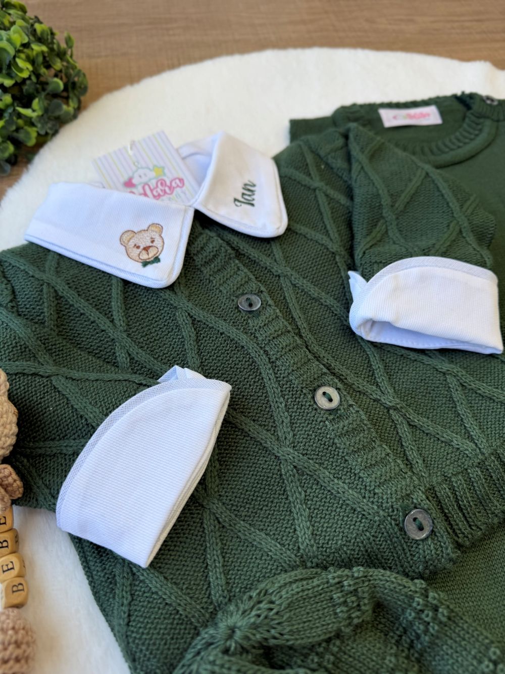 KIT SAIDA MATERNIDADE ISAQUE VERDE MILITAR 5 PEÇAS PERSONALIZADO