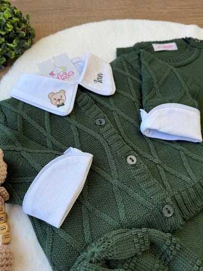 KIT SAIDA MATERNIDADE ISAQUE VERDE MILITAR 5 PEÇAS PERSONALIZADO