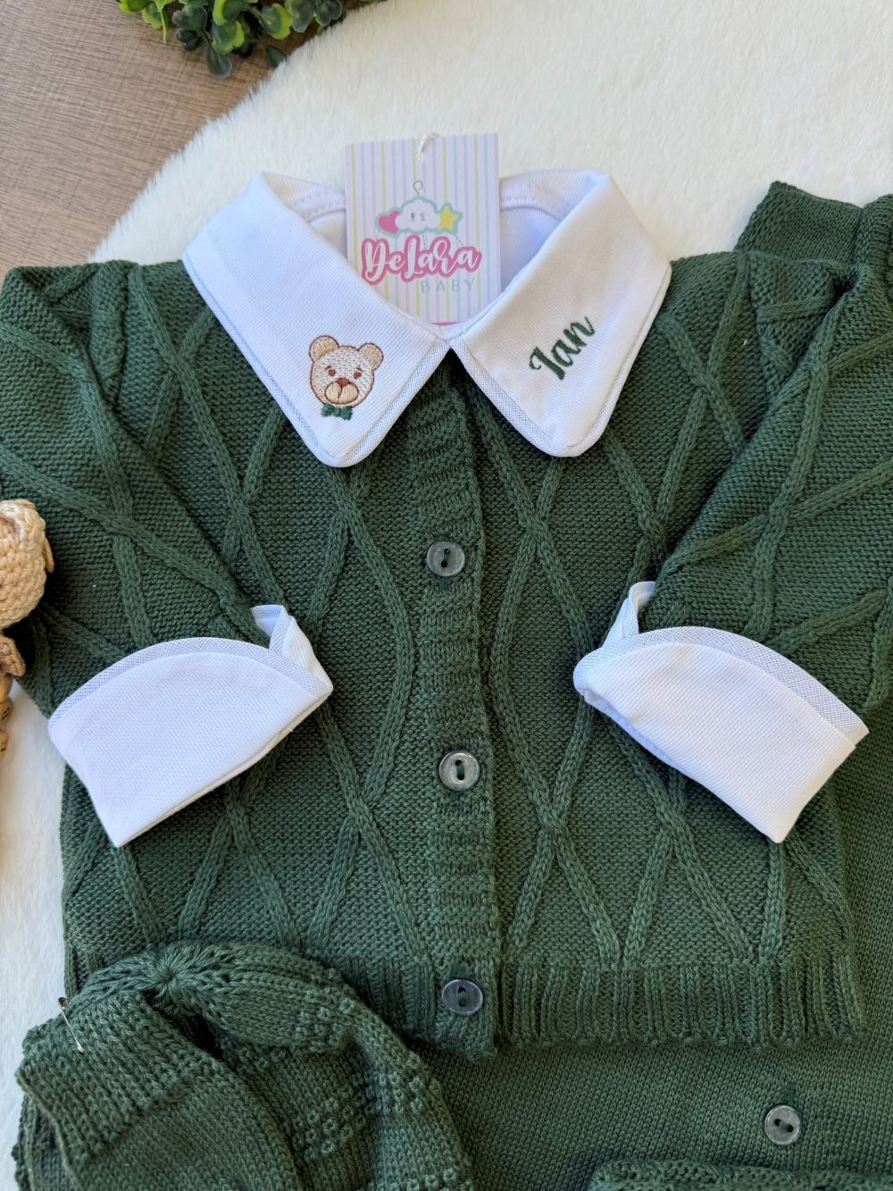 KIT SAIDA MATERNIDADE ISAQUE VERDE MILITAR 5 PEÇAS PERSONALIZADO