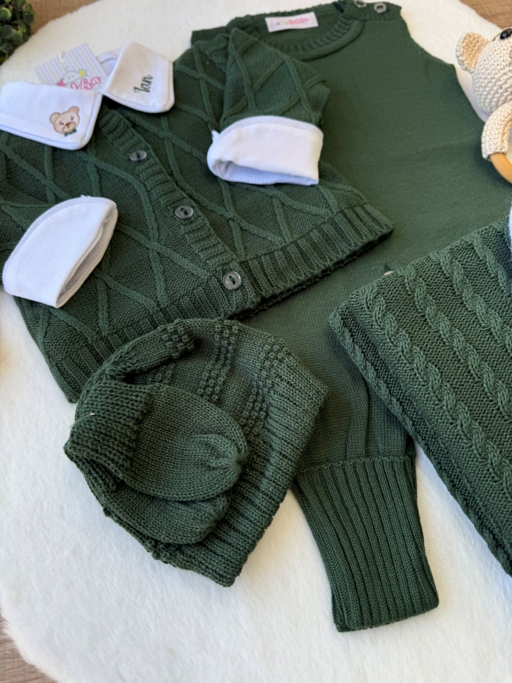 KIT SAIDA MATERNIDADE ISAQUE VERDE MILITAR 5 PEÇAS PERSONALIZADO