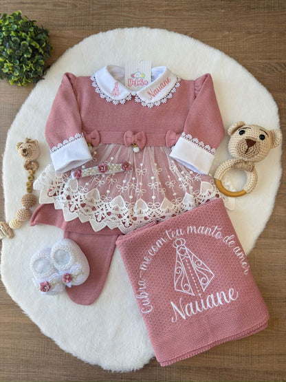 KIT SAIDA MATERNIDADE NICOLLE ROSE 6 PEÇAS (RENDA CORAÇÃO)