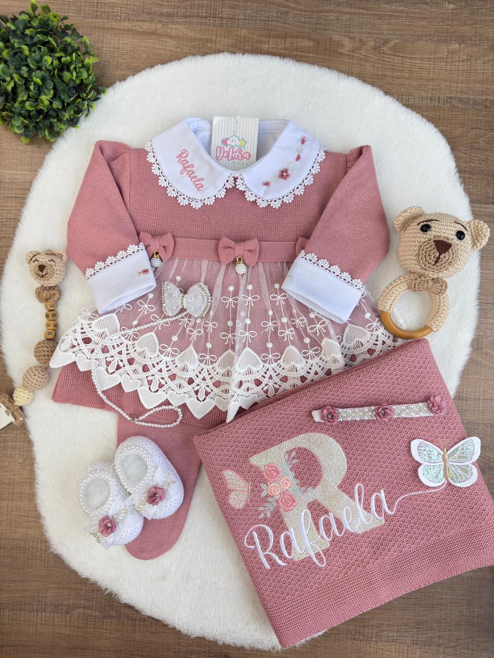 KIT SAIDA MATERNIDADE NICOLLE ROSE 7 PEÇAS PERSONALIZADO