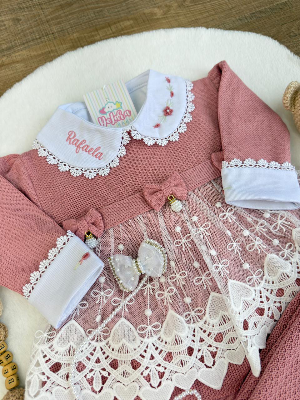 KIT SAIDA MATERNIDADE NICOLLE ROSE 7 PEÇAS PERSONALIZADO