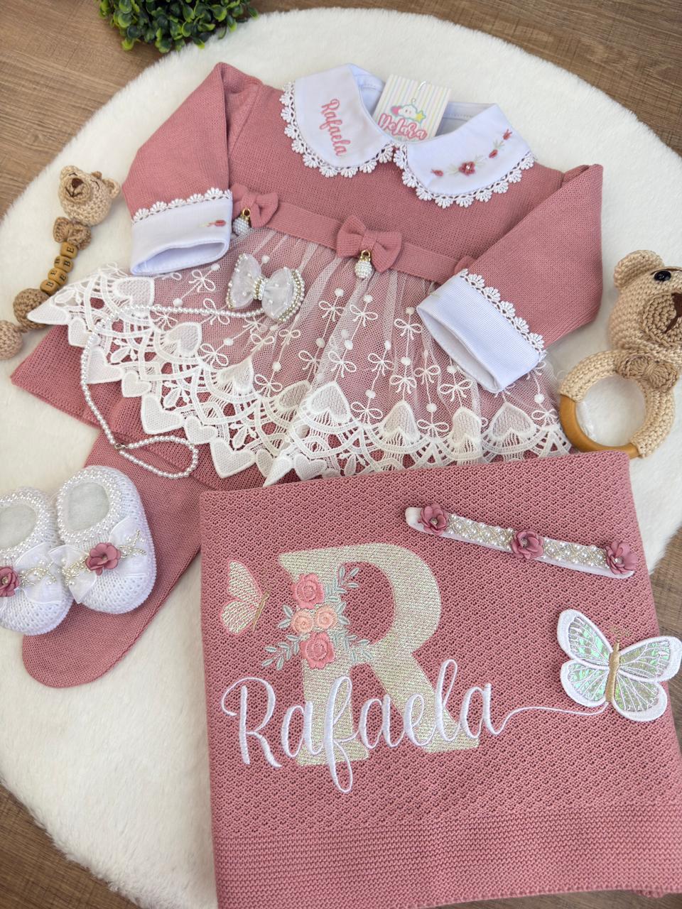 KIT SAIDA MATERNIDADE NICOLLE ROSE 7 PEÇAS PERSONALIZADO