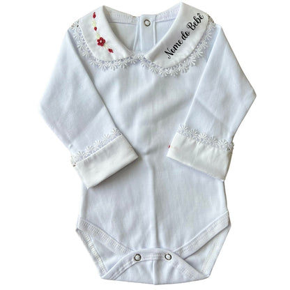 KIT SAIDA MATERNIDADE NICOLLE VERMELHA 6 PEÇAS PERSONALIZADO (RENDA FLORAL)