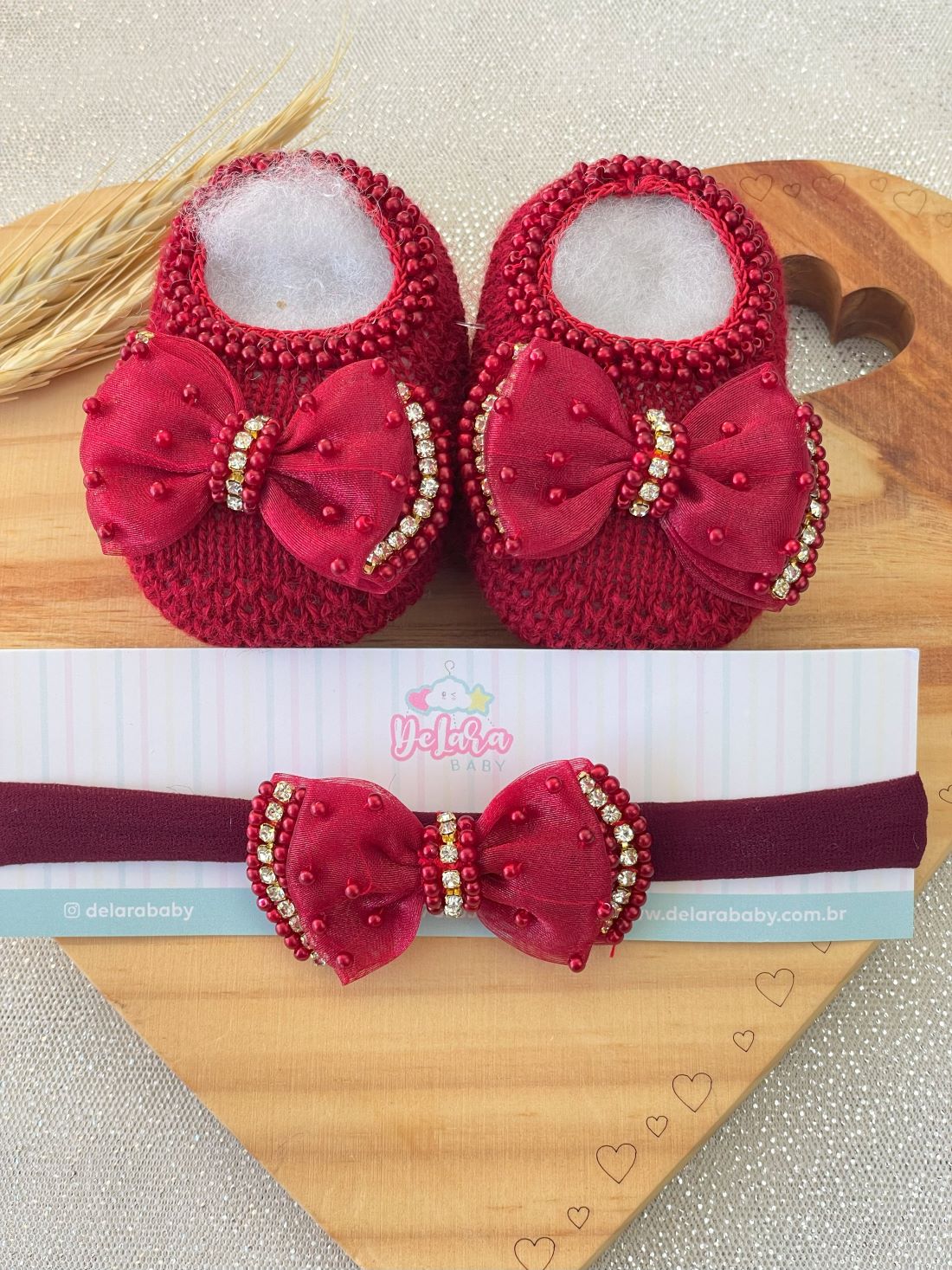 KIT SAIDA MATERNIDADE NICOLLE VERMELHA 6 PEÇAS PERSONALIZADO (RENDA FLORAL)