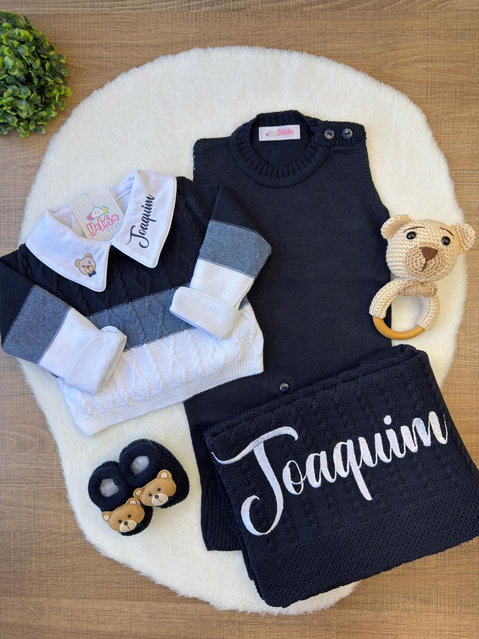 KIT SAIDA MATERNIDADE THEO URSO AZUL 5 PEÇAS PERSONALIZADO