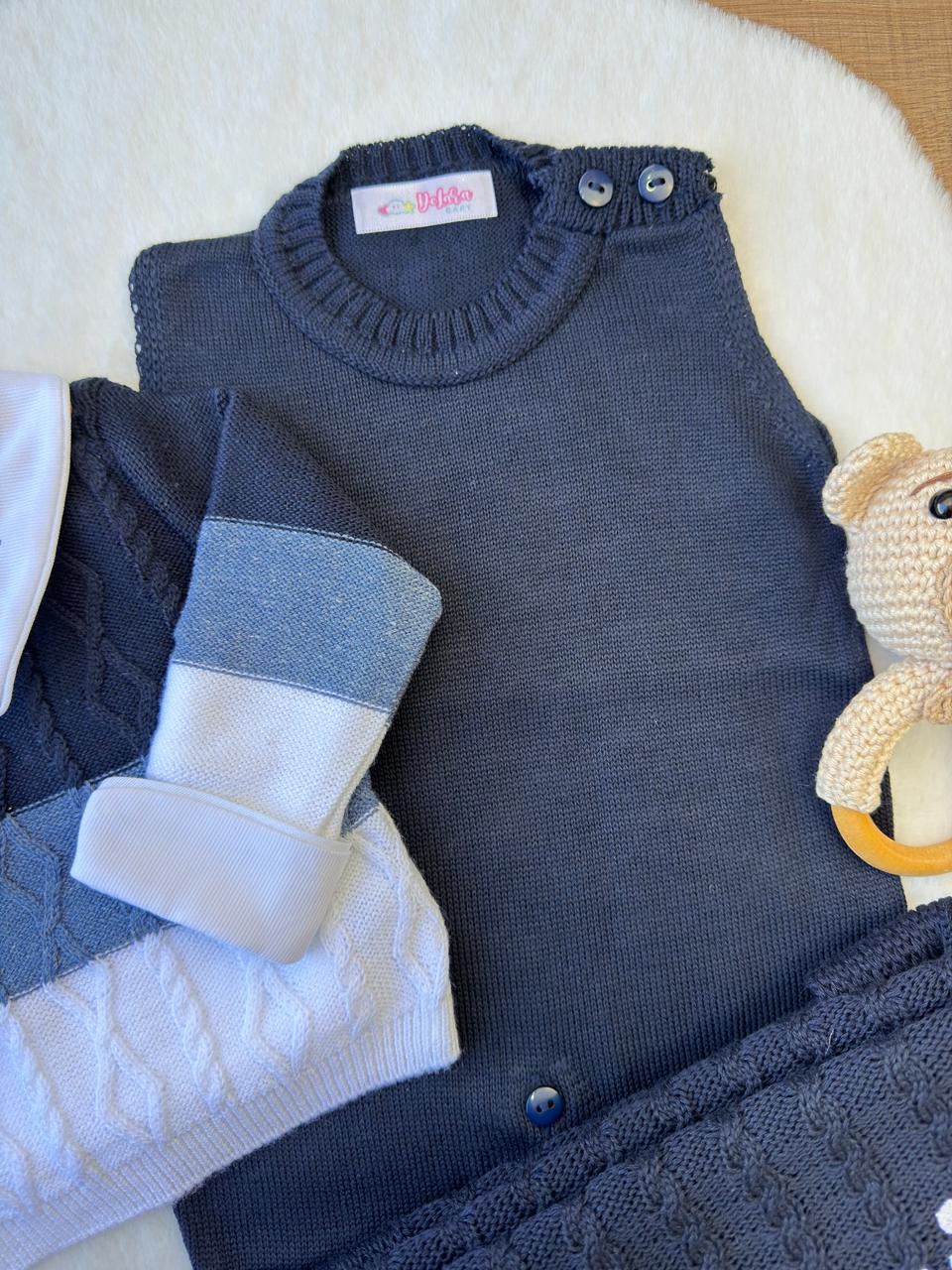 KIT SAIDA MATERNIDADE THEO URSO AZUL 5 PEÇAS PERSONALIZADO
