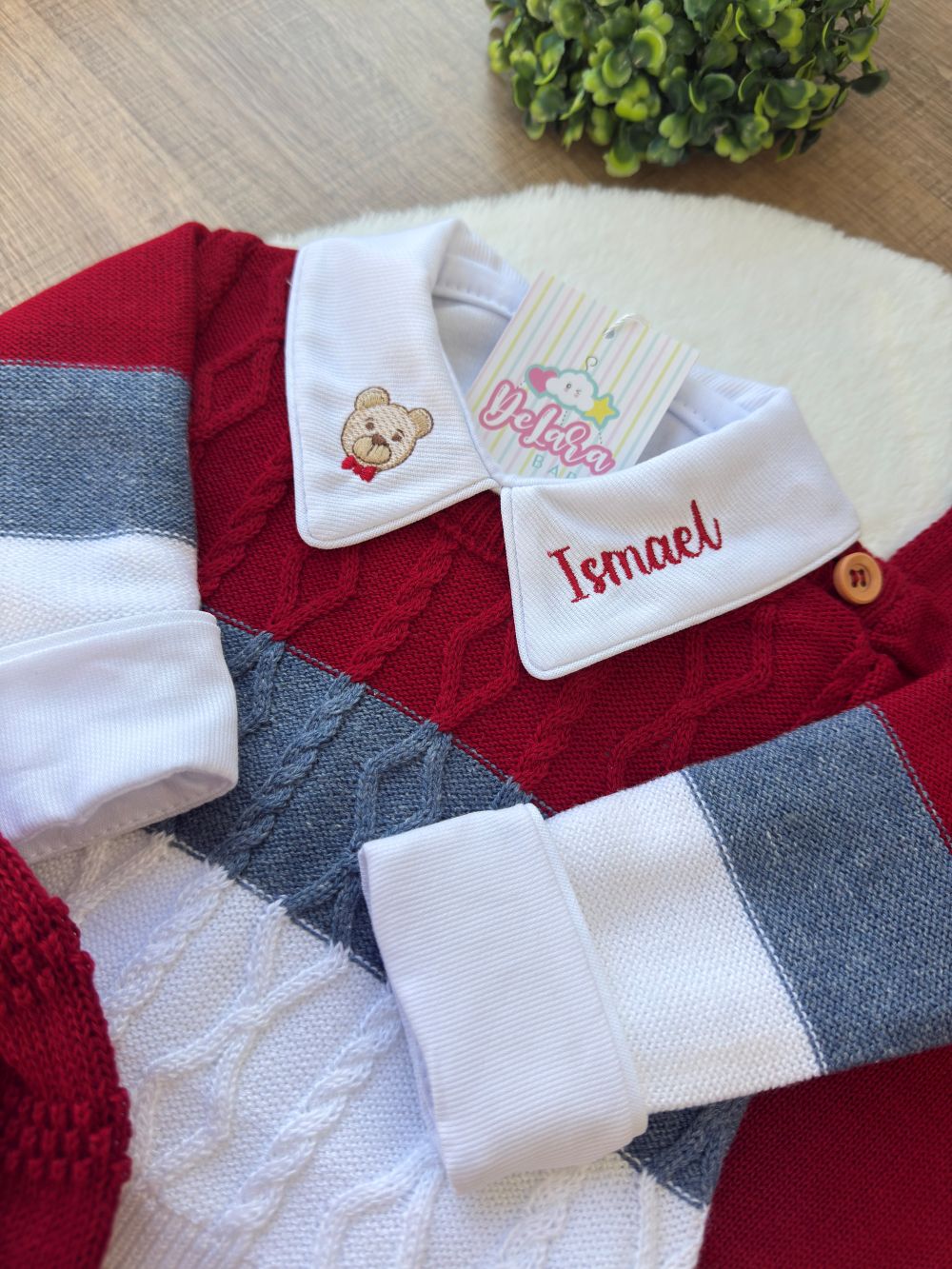 KIT SAIDA MATERNIDADE THEO URSO VERMELHO 7 PEÇAS PERSONALIZADO