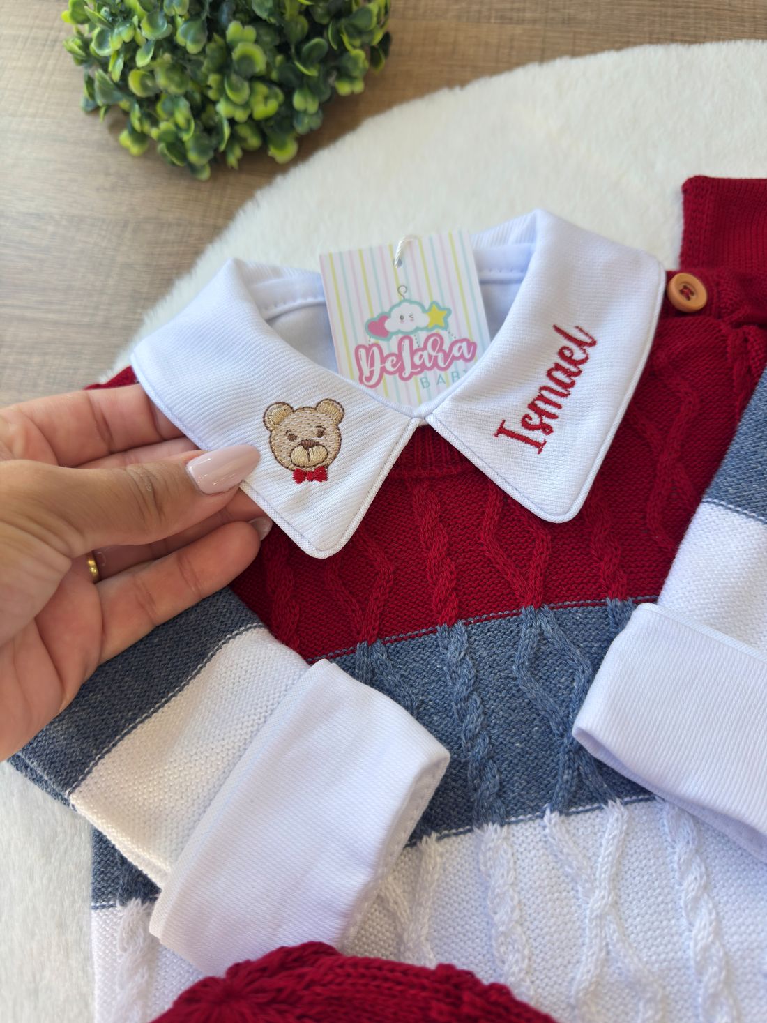 KIT SAIDA MATERNIDADE THEO URSO VERMELHO 7 PEÇAS PERSONALIZADO