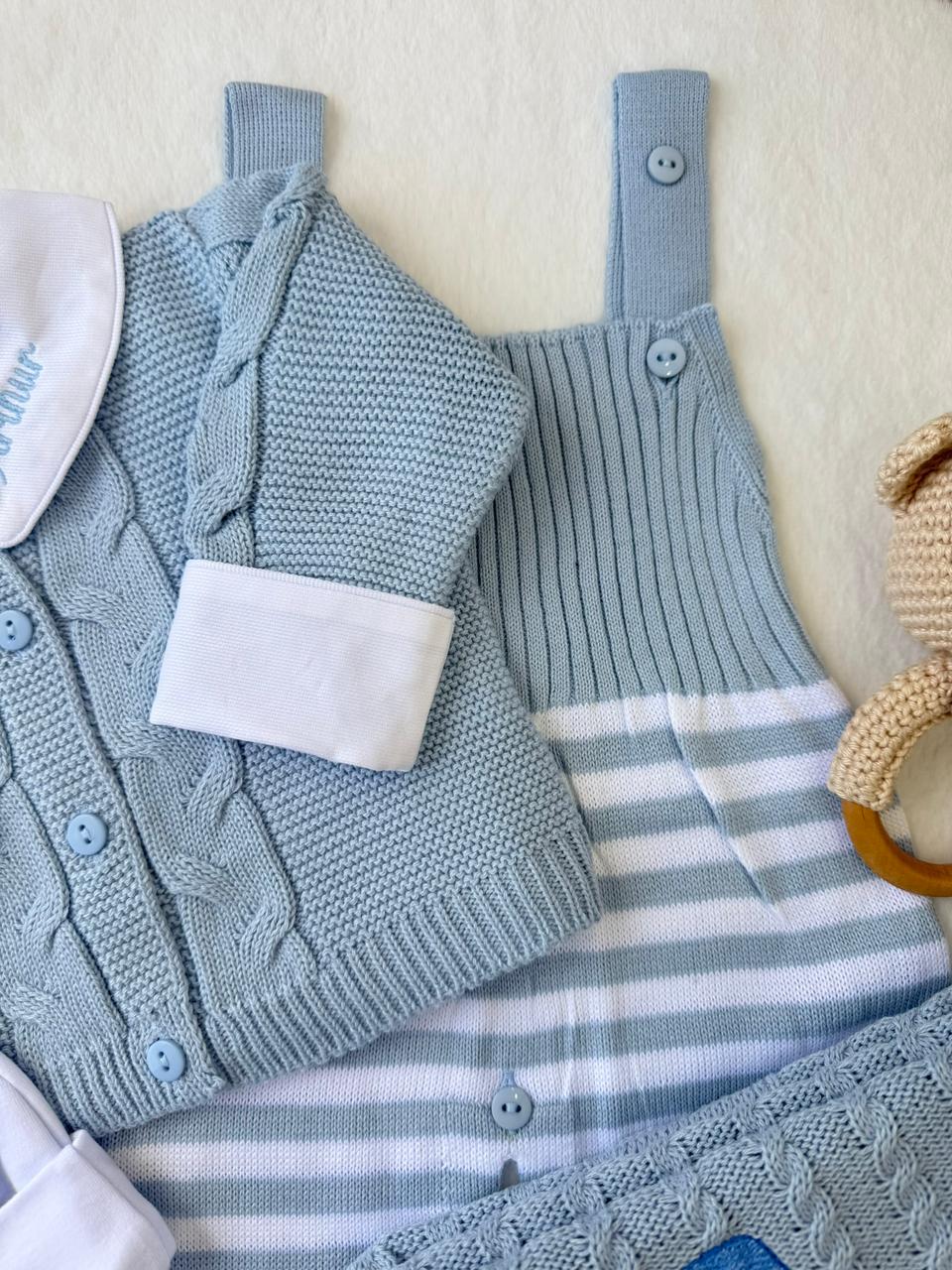 KIT VICENTE - SAÍDA DE MATERNIDADE COMPLETA DE TRICOT 7 PEÇAS URSO