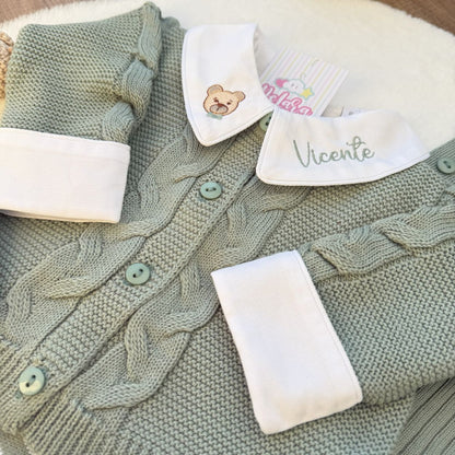 KIT VICENTE - SAÍDA DE MATERNIDADE COMPLETA DE TRICOT 7 PEÇAS URSO