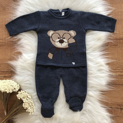 Saida Maternidade Urso com Óculos Premium Azul Indigo