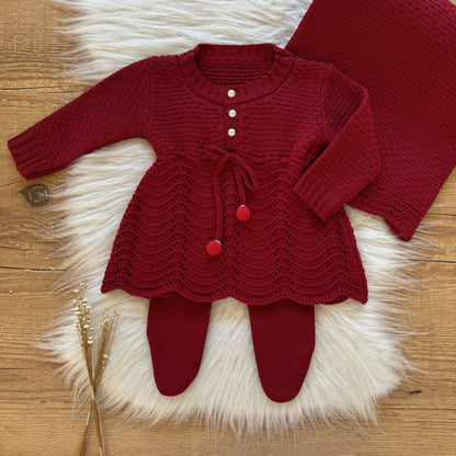 Saída Maternidade Lacinho Pompom 3 Peças Vermelho