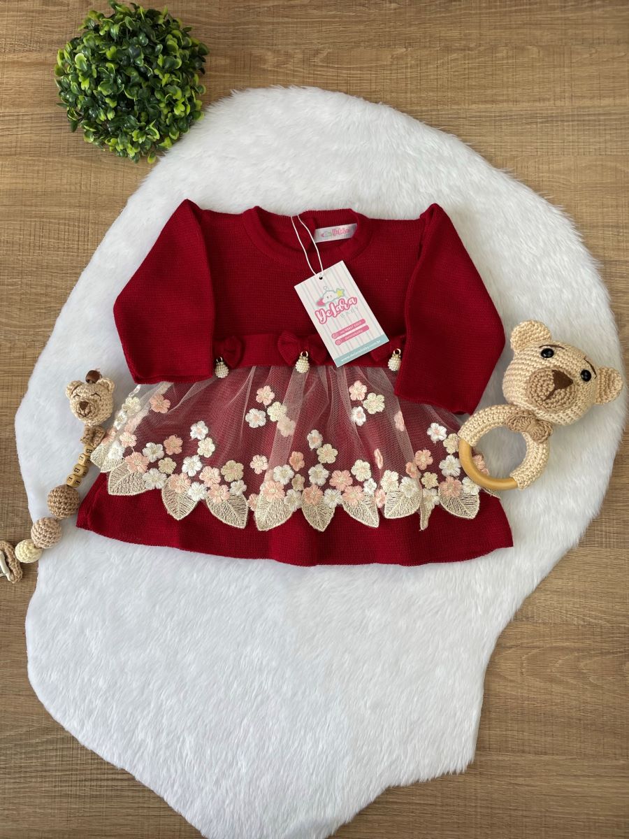 SAIDA MATERNIDADE LUXO VERMELHO NICOLLE 3 PEÇAS (RENDA FLORAL)