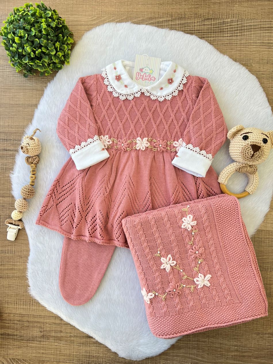 SAIDA MATERNIDADE AURORA ROSE 3 PEÇAS