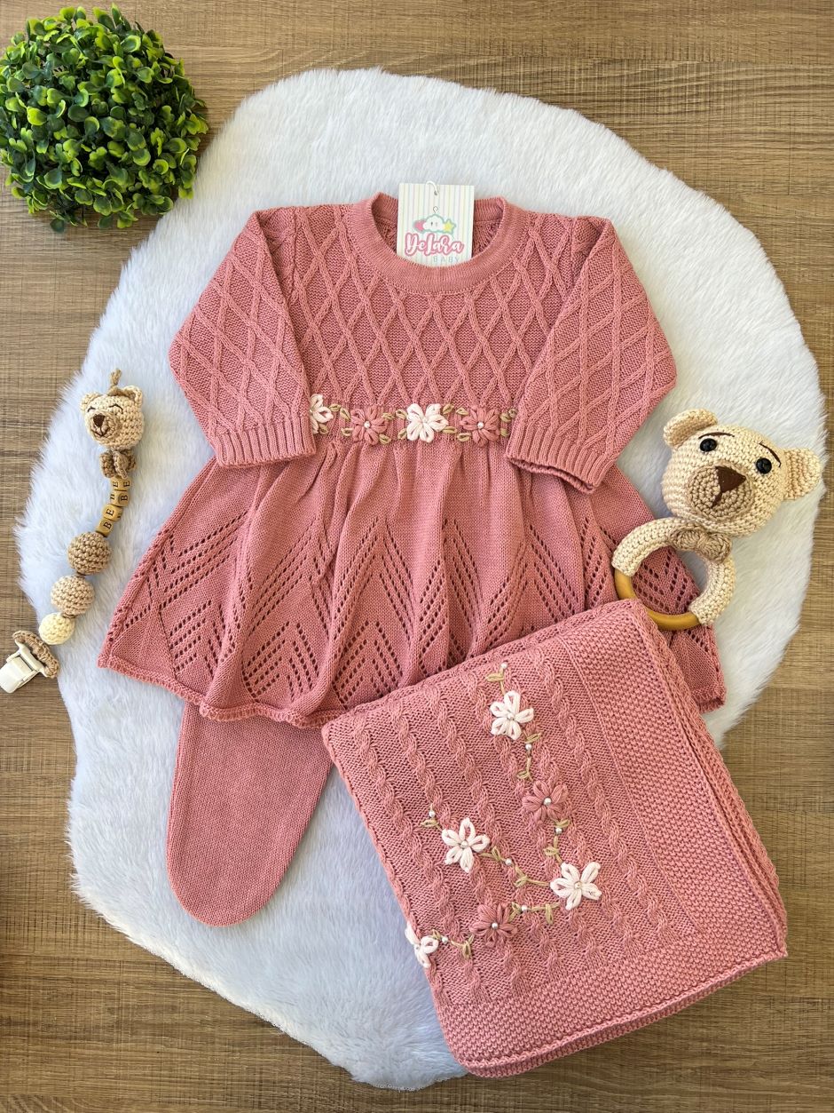 SAIDA MATERNIDADE AURORA ROSE 3 PEÇAS