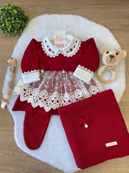 SAIDA MATERNIDADE LUXO VERMELHO NICOLLE 3 PEÇAS (RENDA CORAÇÃO)